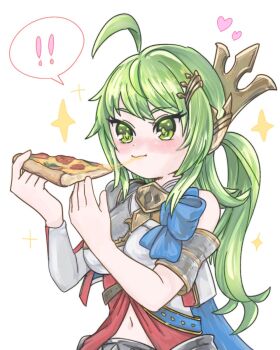 ! !! 1girl ahoge artist_request charlotte_barhitte_(grimms_notes) charlotte_barhitte_(tenku)_(grimms_notes) eating food green_hair grimms_notes highres holding holding_food holding_pizza pizza pizza_slice solo source_request upper_body