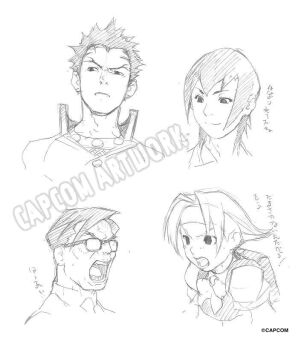 Rule 34 | 2boys, 2girls, artist request, ayuhara natsu, backpack, bag, blouse, bow, bowtie, capcom, commentary request, crop top, crop top overhang, flipped hair, frown, glasses, graphite (medium), greyscale, headband, high collar, ichimonji batsu, jpeg artifacts, justice gakuen, medium hair, monochrome, multiple boys, multiple girls, necktie, official art, parted bangs, parted lips, production art, school bag, second-party source, shimazu hideo, shirt, short hair, short sleeves, shouting, simple background, sketch, smile, spiked hair, sweatdrop, taiyou gakuen uniform, teeth, tongue, traditional media, translation request, upper body, v-shaped eyebrows, wakaba hinata, watermark, white background, white sleeves