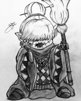 Rule 34 | babamon, digimon, digimon (creature), monochrome, nail polish, orb, pointy ears, short hair, sketch, solo, traditional media