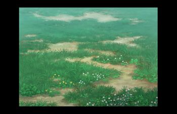 Rule 34 | black bodysuit, bodysuit, commentary request, flower, grass, no humans, original, painting (medium), pink flower, plant, plant focus, scenery, traditional media, weeds, white flower, yellow flower, yu02257951