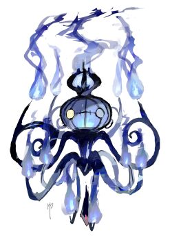 chandelier chandelure fire full_body gen_5_pokemon highres mega_chandelure mega_pokemon nintendo no_humans np_(0wzsyvlnp78) pokemon pokemon_(creature) pokemon_focus pokemon_legends:_z-a purple_fire simple_background solo white_background yellow_eyes