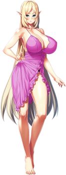 1girl blonde_hair blue_eyes breasts eden's_ritter_grenze feet game_asset hayama_kazusa huge_breasts lingerie long_hair negligee official_alternate_costume official_art ogin_bara pink_negligee rutia thighs third-party_source toes underwear very_long_hair