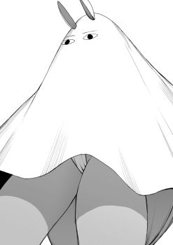 1girl absurdres bad_id bad_pixiv_id daftbonkers dark-skinned_female dark_skin ears_through_headwear fate/grand_order fate_(series) female_focus ghost_costume greyscale highleg highleg_one-piece_swimsuit highres monochrome nitocris_(fate) nitocris_(swimsuit_assassin)_(fate) nitocris_(swimsuit_assassin)_(first_ascension)_(fate) one-piece_swimsuit simple_background solo swimsuit white_background