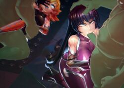 2boys 2girls 3d animated bouncing_breasts breasts fellatio hand_on_another&#039;s_head highres igawa_asagi igawa_sakura large_breasts multiple_boys multiple_girls oral orc penis rape sex sound tagme taimanin_(series) taimanin_asagi video wallimog