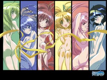 00s 6+girls :d ahoge aoi_umi_no_tristia arched_back arm_up armpits ass back bare_legs black_background black_hair blonde_hair blue_background blue_eyes blue_hair blush breasts censored circlet closed_eyes collarbone column_lineup convenient_censoring copyright_name covering_breasts covering_privates everyone fawly fawly_(aoi_umi_no_tristia) female_focus glasses green_background green_eyes green_hair groin hair_between_eyes hair_ornament hair_ribbon hairband happy head_tilt hip_focus jewelry komatsu_eiji kurashima_tomoyasu legs long_hair looking_at_viewer looking_back multicolored_background multiple_girls nanoca_flanka navel nene_hampdon nude nude_cover one_eye_closed open_mouth panavia_tornado_(aoi_umi_no_tristia) parted_lips pink_background pink_eyes pink_hair pointy_ears profile purple_background rafale_(aoi_umi_no_tristia) red_background red_eyes red_hair reyguret_kutanie reygurett_kutanie ribbon shiny_skin short_hair sideboob small_breasts smile split_screen text_focus thighs v_arms very_long_hair wink yellow_background yellow_eyes yellow_ribbon
