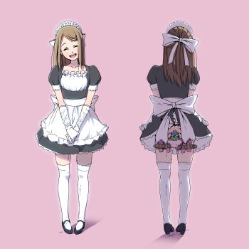 1girl ^_^ anal anal_object_insertion anus apron ass back_bow belt black_dress black_footwear blush bow brown_hair closed_eyes clothes_lift collarbone controller dildo dildo_under_clothes dildo_under_panties discreet_vibrator double_penetration dress dress_lift female_focus flat_chest flower frilled_apron frills from_behind full_body gloves hair_bow hair_flower hair_ornament hair_ribbon hairclip happy head_tilt highres light_blush long_hair maid maid_headdress multiple_views object_insertion open_mouth original own_hands_together panties parted_bangs pink_background pink_panties puffy_short_sleeves puffy_sleeves pussy_juice remote_control remote_control_vibrator ribbon sex_toy shapoco shoes short_dress short_sleeves simple_background skindentation smile standing straight-on teeth thigh_belt thigh_strap thighhighs underwear v_arms vaginal vaginal_object_insertion vibrator vibrator_cord vibrator_under_clothes vibrator_under_panties waist_apron wet wet_clothes wet_panties white_bow white_gloves white_ribbon white_thighhighs