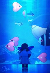 1girl animated aquarium character_doll child doll finneon from_behind gen_2_pokemon gen_3_pokemon gen_4_pokemon gen_7_pokemon holding holding_stuffed_toy lumineon luvdisc mantine nintendo oshiruko_(oshiruko_s2) pokemon sharpedo short_hair slice_of_life standing stuffed_toy twintails video wailmer water waving wishiwashi wishiwashi_(solo)