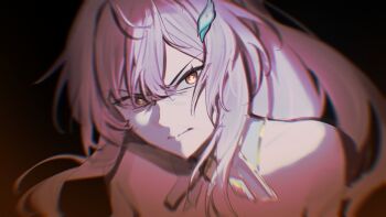 Rule 34 | 1girl, aemeath (wuthering waves), angry, closed mouth, commentary request, hair ornament, highres, kohane kun, long hair, looking at viewer, orange eyes, partially shaded face, pink hair, portrait, solo, star-shaped pupils, star (symbol), symbol-shaped pupils, v-shaped eyebrows, wuthering waves