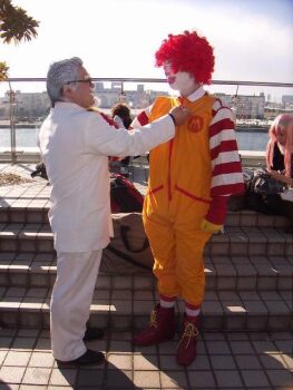 Rule 34 | 2boys, afro, colonel sanders, cosplay, cosplay photo, kfc, mcdonald's, multiple boys, off-topic, photo (medium), ronald mcdonald