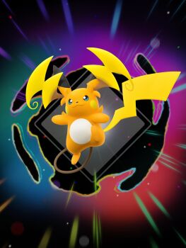 3d blue_eyes closed_mouth full_body gen_1_pokemon highres mega_pokemon mega_raichu_y nintendo no_humans official_art orange_fur pokemon pokemon_(creature) pokemon_focus pokemon_legends:_z-a raichu smile solo tail