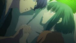 1boy 4girls @_@ animated anime_screenshot ass back backboob black_hair blonde_hair blue_eyes blue_hair blush breasts closed_eyes collarbone completely_nude convenient_censoring green_eyes hair_bun hair_rings hand_on_own_chest highres holding_hands hououji_akane imagining japanese_clothes kasukabe_hayato kimono large_breasts lying makuzawa_ouka medium_breasts megami_no_cafe_terrace multiple_girls nude ono_shiragiku onsen partially_submerged purple_eyes red_hair short_hair sideboob sidelocks smile sound steam steam_censor subtitled tagme tsukishima_riho video water