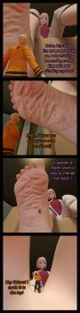 3d absurdres barefoot embarrassed foot_focus foot_tease happy haruno_sakura highres leg_lift naruto_(series) sad smile spread_legs stepped_on uzumaki_naruto