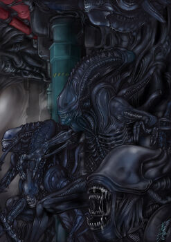 10s 2013 alien alien_(1979) alien_(series) aliens_(1986) bad_id bad_pixiv_id fangs horde kusagami_style monster no_humans realistic science_fiction signature slime_(substance) teeth xenomorph