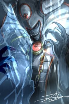 Rule 34 | 1boy, 1girl, blue skin, brown hair, chain, circlet, closed eyes, colored skin, commentary request, dragon quest, dragon quest iii, fake horns, fingernails, gold chain, gold circlet, helmet, heroine (dq3), horned helmet, horns, jewelry, kale, long fingernails, lowres, necklace, red eyes, roto (dq3), sharp fingernails, sharp teeth, signature, teeth, third eye, zoma