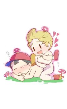 2boys :d anal ass belly black_hair blonde_hair blush cap closed_eyes completely_nude hat heart holding_legs kneeling kodomo_doushi legs lucas_(mother_3) male_focus male_penetrated mother_(series) mother_2 mother_3 multiple_boys mushroom naked_footwear ness_(mother_2) nintendo nude open_mouth orange_shoes ramblin'_evil_mushroom red_hat red_shoes saliva shoes shota smile socks socks_only spread_legs super_smash_bros. sweat sweatdrop yaoi zzz