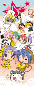 >_< 00s 6+girls =_= ahoge alpaca animal_costume bird boar_(chinese_zodiac) cathead cherry_(lucky_star) chibi chicken chinese_zodiac closed_eyes cloud cow cow_girl dengshuyu dog dog_(chinese_zodiac) dragon dragon_(chinese_zodiac) grass_mud_horse highres hiiragi_kagami hiiragi_tsukasa horse_(chinese_zodiac) iwasaki_minami izumi_konata kobayakawa_yutaka kuroi_nanako kusakabe_misao long_image lucky_star minegishi_ayano mole mole_under_eye monkey monkey_(chinese_zodiac) mouse_(animal) multiple_girls nyamou one_eye_closed ox_(chinese_zodiac) patricia_martin pig pig_costume pig_girl pig_snout rabbit rabbit_(chinese_zodiac) rat_(chinese_zodiac) rooster_(chinese_zodiac) sheep sheep_(chinese_zodiac) siblings sisters snake snake_(chinese_zodiac) takara_miyuki tall_image tamura_hiyori tiger tiger_(chinese_zodiac) twins wink zodiac