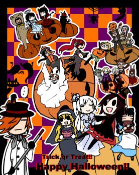 adam_taurus animal_costume bad_id bad_pixiv_id bartholomew_oobleck bear_costume blake_belladonna blonde_hair bug cardin_winchester cinder_fall dove_bronzewing dress english_text everyone flat_color ghost_costume glynda_goodwitch halloween halloween_costume happy_halloween hat hei_junior_xiong highres jack-o&#039;-lantern jaune_arc junior_xiong kairui lie_ren melanie_(rwby) melanie_malachite miltia_(rwby) miltiades_malachite multiple_boys multiple_girls nora_valkyrie ozpin pantyhose peter_port professor_ozpin pumpkin pyrrha_nikos red_hair roman_torchwick ruby_rose russel_thrush rwby siblings sisters sky_lark smile spider trick_or_treat twins vampire_costume velvet_scarlatina weiss_schnee white_hair witch_hat yang_xiao_long
