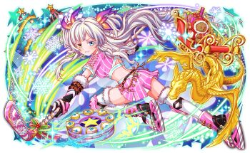 aqua_eyes beads black_gloves blush boots box breasts cel_shading character_request christmas christmas_ornaments christmas_star christmas_tree colored_eyelashes crash_fever crop_top cross-laced_clothes cross-laced_sleeves dragon dragon_wings from_behind full_body fur-trimmed_gloves fur-trimmed_thighhighs fur_trim game_cg gift gift_box gloves grin heterochromia hockey_gloves hockey_puck hockey_stick holding_hockey_stick ice_hockey ice_skates leg_up light_particles long_hair medium_breasts midriff mistletoe official_art open_mouth outdoors outline pink_boots pinstripe_pattern pinstripe_shirt pinstripe_sleeves playing_sports pleated_skirt puffy-trimmed_hood railing red_hood red_outline shirt short_sleeves skates skirt sleigh smile solo sparkle star_(symbol) star_ornament striped_clothes striped_shirt striped_skirt stuffed_animal stuffed_toy tachi-e teddy_bear teeth thighhighs torn_wings transparent_background vertical-striped_clothes vertical-striped_shirt vertical-striped_skirt vertical-striped_sleeves very_long_hair white_eyelashes white_hair white_thighhighs wings yellow_eyes