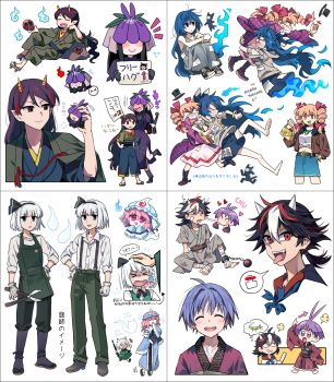 &gt;_&lt; 1boy 6+girls alternate_costume anger_vein angry antenna_hair apron bag ball_and_chain_restraint bandaged_foot bandages bangle belt black_belt black_boots black_gloves black_hair black_hairband black_hat black_ribbon blue_bow blue_eyes blue_fire blue_hair blue_hat blue_kimono blue_skirt blush boots bow bracelet breasts brown_jacket bug buttons china_dress chinese_clothes clenched_teeth closed_eyes closed_mouth coat collared_shirt commentary_request crying denim denim_skirt dress drill_hair fang fire flower flower_on_head flying_sweatdrops geta gloves grasshopper green_apron green_kimono green_pants grey_dress grey_hair grey_hoodie grey_kimono hair_between_eyes hair_bow hair_ribbon hairband hat headpat heart highres hitodama holding holding_bag holding_paper hood hoodie horns insect jacket japanese_clothes jewelry kijin_seija kimono kiss kissing_cheek knee_boots konpaku_youki konpaku_youmu konpaku_youmu_(ghost) long_hair long_sleeves middle_finger mob_cap motion_lines multicolored_hair multiple_girls nippaku_zanmu open_clothes open_coat open_jacket open_mouth orange_eyes orange_hair pants paper pink_dress pink_eyes pink_hair pointy_ears purple_coat purple_dress purple_flower purple_hair re_ghotion red_eyes red_hair red_kimono ribbon ring saigyouji_yuyuko shirt short_hair short_sleeves siblings sisters skirt smile speech_bubble streaked_hair streaming_tears stuffed_animal stuffed_cat stuffed_toy sukuna_shinmyoumaru sweatdrop tears teeth thought_bubble tongue tongue_out top_hat touhou translated triangular_headpiece twin_drills twintails white_gloves white_hair white_horns white_shirt wide_sleeves yellow_horns yomotsu_hisami yorigami_jo&#039;on yorigami_shion yuri