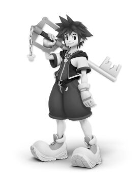 1boy 3d artist_request belt chain closed_mouth collarbone crotch_zipper disney fingerless_gloves full_body gloves greyscale happy highres holding holding_sword holding_weapon hood hood_down hooded_jacket jacket jewelry keyblade kingdom_hearts kingdom_hearts_ii looking_to_the_side male_focus mickey_mouse mickey_mouse_&amp;_friends monochrome necklace nintendo official_art open_clothes open_jacket over_shoulder shoes short_hair short_sleeves sidelocks simple_background smile solo sora_(kingdom_hearts) sora_(timeless_river)_(kingdom_hearts) spiked_hair steamboat_willie super_smash_bros. sword toon_(style) transparent_background v-shaped_eyebrows weapon weapon_over_shoulder wide_sleeves zipper zipper_pull_tab