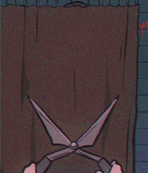 ... 1girl animated animated_gif artist_name black_hair blinking blue_skirt bouncing_breasts breasts breasts_out cleavage clock_tower:_the_first_fear clock_tower_(series) commentary covering_breasts covering_privates curtain_grab curtains emphasis_lines english_commentary high-waist_skirt horror_(theme) jennifer_simpson large_breasts long_hair long_skirt long_sleeves nipples no_bra original pov revision scared scruffmuhgruff shears shirt skirt solo_focus tearing_clothes torn_clothes white_shirt