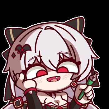 1girl animated animated_gif bare_shoulders bat_hair_ornament black_bow bow breasts cleavage earrings hair_bow hair_ornament hand_on_own_face honkai_(series) honkai_impact_3rd jewelry light_blush looping_animation lowres luna_(honkai_impact) medium_breasts open_mouth pen_spinning portrait red_eyes simple_background smile solo transparent_background xixi_fei