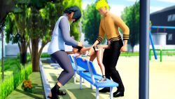 1girl 2boys 3d age_difference aged_up anal animated armpits ass belt bench black_hair blonde_hair boruto:_naruto_next_generations cheating_(relationship) clothed_sex clothing_aside crop_top cutoffs deepthroat denim denim_shorts double_penetration erection father_and_daughter fellatio fishnet_pantyhose fishnets group_sex hair_over_one_eye hands_on_another&#039;s_head hetero highres incest jeans jeans_shorts loli mmf_threesome multiple_boys naruto_(series) netorare oral outdoors pants pantyhose pantyhose_under_shorts park park_bench penis ponchi public_indecency sandals sex sex_from_behind shoes short_hair short_shorts shorts shorts_aside size_difference sneakers sound spitroast swing_set tagme tank_top threesome topknot uchiha_sasuke uncensored uzumaki_himawari uzumaki_naruto video