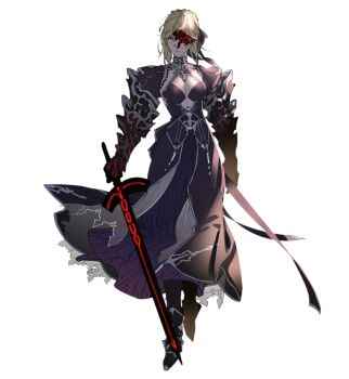 1girl armor armored armored_boots artoria_pendragon_(fate) black_bow black_dress blonde_hair boots bow braid breasts dress excalibur_morgan_(fate) eye_mask fate/grand_order fate/stay_night fate_(series) french_braid gauntlets hair_bow highres mask medium_breasts saber_alter solo tenobe transparent_background yellow_eyes