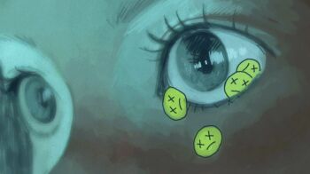 1girl at_computer blank_stare blue_eyes close-up emoji expressionless eye_focus kojima_midoriko muted_color original screen_light staring surreal tears what x_x