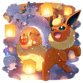 alolan_form alolan_vulpix animal_focus brown_eyes brown_fur candle closed_mouth commentary_request darumaka fire flareon fluffy fox full_body galarian_darumaka galarian_form gen_1_pokemon gen_5_pokemon gen_7_pokemon gen_8_pokemon grin igloo lantern litwick multiple_tails neck_fur nintendo no_humans open_mouth orange_fur paper_lantern pokemon pokemon_(creature) pokemon_focus purple_fire red_fur regional_and_normal smile snow_shelter tail teeth vulpix wataame4907 white_fur yellow_eyes yellow_fur