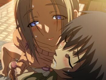 1boy 1girl 2010s 2011 age_difference anime_screenshot bed blonde_hair blue_eyes blush breasts cameltoe covered_erect_nipples drooling embarrassed french french_kiss from_above game_cg handjob jellyfish_(company) kamimura_akiko keisuke_(sisters) kiss kouzaka_kouhei large_breasts lips long_hair long_sleeves loving_aura male_virgin male_virginity_loss no_bra official_art older_female_and_younger_male panties penis perspective premature_ejaculation saliva saliva_trail shiny_skin shocked_pupils shy sisters_~natsu_no_saigo_no_hi~ step-incest stepmother_and_stepson surprised sweat sweater taki_minashika testicles uncensored underwear veins veiny_penis veiny_testicles