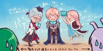 Rule 34 | 2girls, 3boys, animal, animal on head, armor, armored boots, black-framed eyewear, black cat, blue cape, blue dress, boots, breastplate, brown cape, cape, cat, cat on head, chibi, chibi only, commentary request, dress, full body, fur-trimmed dress, fur trim, glasses, gobaku no hito, green hair, grey hair, high priest (ragnarok online), long hair, long sleeves, multiple boys, multiple girls, on head, open mouth, paladin (ragnarok online), pauldrons, pink hair, pointy ears, purple hair, ragnarok masters, ragnarok online, red shirt, shirt, short hair, shoulder armor, smile, standing, translation request, two-tone shirt, white shirt