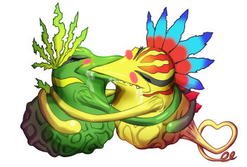 couple digimon digimon_(creature) french_kiss heart highres kiss simple_background vegimon what white_background why zassoumon