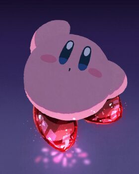 arm_up blue_eyes blush_stickers commentary_request full_body gem highres kirby kirby_(series) miclot nintendo no_humans purple_background red_gemstone solo