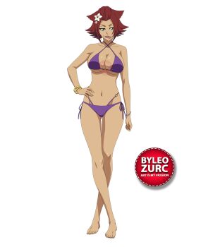 1girl barefoot bleach bra breasts feet haineko leozurcxxx open_mouth panties red_hair short_hair solo swimsuit underwear