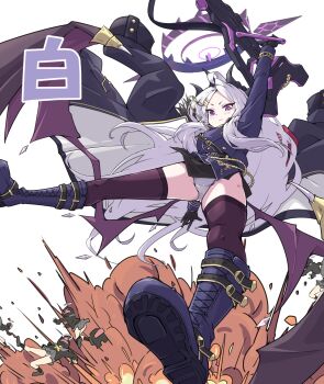 6+girls ahoge among_us armband black_coat black_gloves black_halo black_horns black_skirt blue_archive blush boots breasts buttoned_cuffs buttons closed_mouth coat coat_on_shoulders demon_girl demon_horns demon_wings doodle_sensei_(blue_archive) explosion forehead from_below gloves gun hair_ornament hairclip halo highres hina_(blue_archive) horns loli long_hair long_sleeves low_wings machine_gun mg42 military_uniform mosuke1221 multiple_girls multiple_horns panties parted_bangs purple_boots purple_eyes purple_thighhighs red_armband sensei_(blue_archive) simple_background skirt sleeve_cuffs small_breasts soles thighhighs thighs underwear v-shaped_eyebrows very_long_hair weapon white_background white_hair white_panties wings zettai_ryouiki