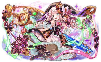 1girl animal_ears animal_hat artist_request ascot bare_shoulders black_ascot black_boots black_bow black_hat blunt_bangs boots bow brown_pantyhose buttons cel_shading chain collar crash_fever crown fake_animal_ears frilled_skirt frills full_body game_cg gold_chain green_eyes hair_bow hat hat_print holding holding_stuffed_toy holding_sword holding_weapon huge_weapon knee_boots lace lace-trimmed_skirt lace-up_boots lace_trim light_particles long_hair long_sleeves low-tied_long_hair low_twintails mandarin_collar medium_skirt mini_crown number_print numbered official_art open_mouth outline oversized_object pantyhose pink_bow puffy_sleeves purple_bow rabbit_hat red_outline shirt shirt_bow skirt sleeve_bow sleeveless sleeveless_shirt solo sparkle square square_print striped_bow stuffed_animal stuffed_rabbit stuffed_toy suspenders sword tachi-e third-party_source transparent_background twintails two-tone_bow underbust very_long_hair weapon white_collar white_hair white_shirt white_skirt white_sleeves