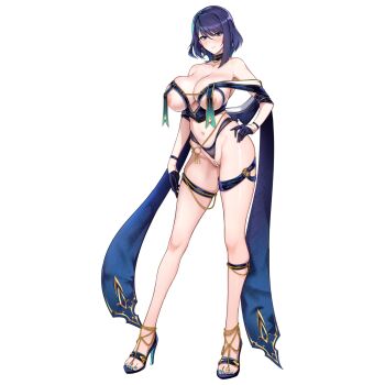 Rule 34 | 1girl, anklet, aqua eyes, aqua nails, areola slip, bikini, blue bikini, blue collar, blue gloves, blue hair, blue shawl, blue shoes, blush, breast curtains, breasts, chain, chain necklace, cleavage, closed mouth, collar, collarbone, cupless bikini, earrings, full body, gloves, gold anklet, gold chain, gold earrings, gold necklace, halcon, half gloves, hand on own hip, high heels, highleg, highleg bikini, highres, huge breasts, jewelry, last origin, legs apart, light smile, looking at viewer, machina (last origin), nail polish, navel, necklace, non-web source, official alternate costume, official art, partially visible vulva, pearl thong, see-through bikini, see-through clothes, shawl, shin strap, shoes, short hair, simple background, single earring, single sidelock, skindentation, solo, standing, swimsuit, tachi-e, thick thighs, thigh strap, thighs, toenail polish, toenails, transparent background, wristband