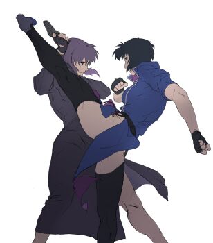 2girls aizheajsee fighting ghost_in_the_shell ghost_in_the_shell:_stand_alone_complex high_kick highres kicking kusanagi_motoko multiple_girls multiple_persona