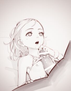 1boy 1girl age_difference artist_request bikini bikini_top_lift blush breasts censored clothes_lift cum cumdrip expressionless flat_chest frilled_gloves frills gloves hetero highres loli monochrome muk_(monsieur) naizuri nipples open_mouth paizuri penis sex small_breasts swimsuit tagme