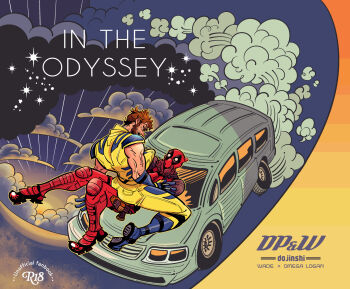 2boys arm_hair ass back beard blue_gloves bodysuit boots boy_on_top brown_hair car cloud commentary_request couple cover cover_page deadpool deadpool_&amp;_wolverine deadpool_(series) english_text facial_hair full_body gloves hands_on_own_face highres honda honda_odyssey looking_at_another lying male_focus marvel marvel mask motor_vehicle multiple_boys muscular muscular_male om85549 on_back open_mouth red_bodysuit red_mask short_hair sitting sitting_on_person superhero_costume sweatdrop veins veiny_arms wolverine_(x-men) x-men yaoi yellow_bodysuit