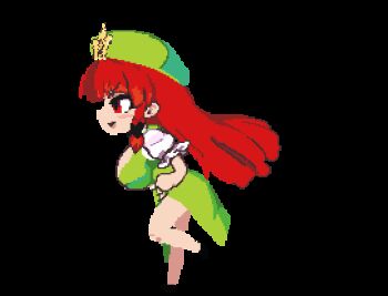 1girl adapted_costume animated animated_gif bouncing_breasts breasts chibi chinese_clothes dress green_dress hong_meiling large_breasts long_hair namako_daibakuhatsu red_eyes red_hair running solo solo_focus thick_thighs thighs touhou