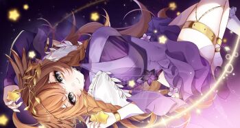 1girl absurdres astra_laeyna bracelet braid breasts brown_hair closed_mouth commission covered_navel drawinggranny dress gold_bracelet gold_thighlet grey_eyes head_wings high_heels highres indie_virtual_youtuber jewelry long_hair purple_dress purple_shoes shoes solo star_(symbol) thighlet twin_braids twitter_username vgen_commission virtual_youtuber watermark wings