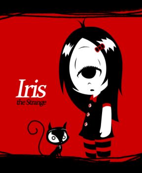 1girl 4kaku3kaku ahoge animal black_bow black_cat black_dress black_eyes black_fur black_hair bow cat colored_skin crossover cyclops doom_kitty dress emily_the_strange female_focus hair_bow iris_(ruby_gloom) long_hair looking_at_viewer lowres monochrome one-eyed pantyhose parody puffy_sleeves red_background ruby_gloom short_sleeves solo standing striped_clothes striped_pantyhose white_skin