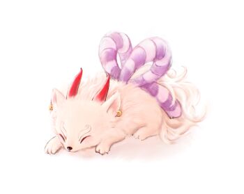 alternate_form closed_eyes dcdc_28h earrings highres horns jewelry lying one_piece red_horns rope shimenawa simple_background white_background white_wolf wolf yamato_(one_piece)