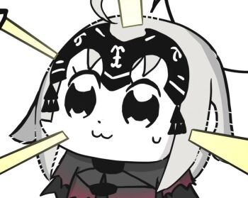 ahoge armor armored_dress chibi dress fate/grand_order fate_(series) grey_hair headpiece jeanne_d'arc_alter_(fate) meme poptepipic ri_o_ne_su short_hair sweatdrop