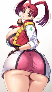 1girl ass ass_focus breasts curvy gluteal_fold highres huge_ass huge_breasts panties red_hair solo thick_thighs thighs underwear utsugi_mikoto wide_hips yoohi yuusha_ou_gaogaigar yuusha_series