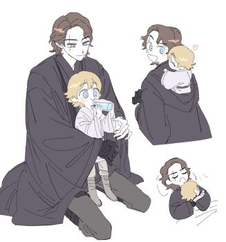 2boys alternate_universe anakin_skywalker blonde_hair blue_eyes boots father_and_son heart jedi luke_skywalker male_focus milk multiple_boys scar scar_across_eye scar_on_face simple_background skdlfjgrp sleeping star_wars star_wars:_a_new_hope star_wars:_revenge_of_the_sith white_background