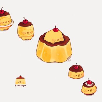 character_name cherry commentary creature food fruit kimipiyo_(tenmiyakiyo) no_humans on_food original pudding simple_background symbol-only_commentary tenmiyakiyo white_background