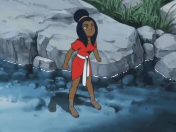 1girl animated animated_gif ass buchi_(hi_no_tori) character_request clothes_lift dark-skinned_female dark_skin dress dress_lift hi_no_tori mooning solo tagme taunting tongue tongue_out water